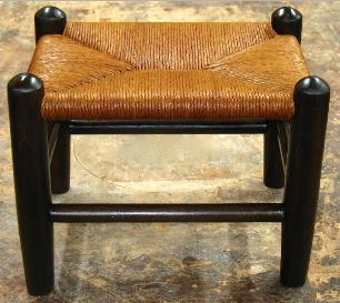 StoolWithCompletedFiberRushSeatCoatedWithOrangeShellac